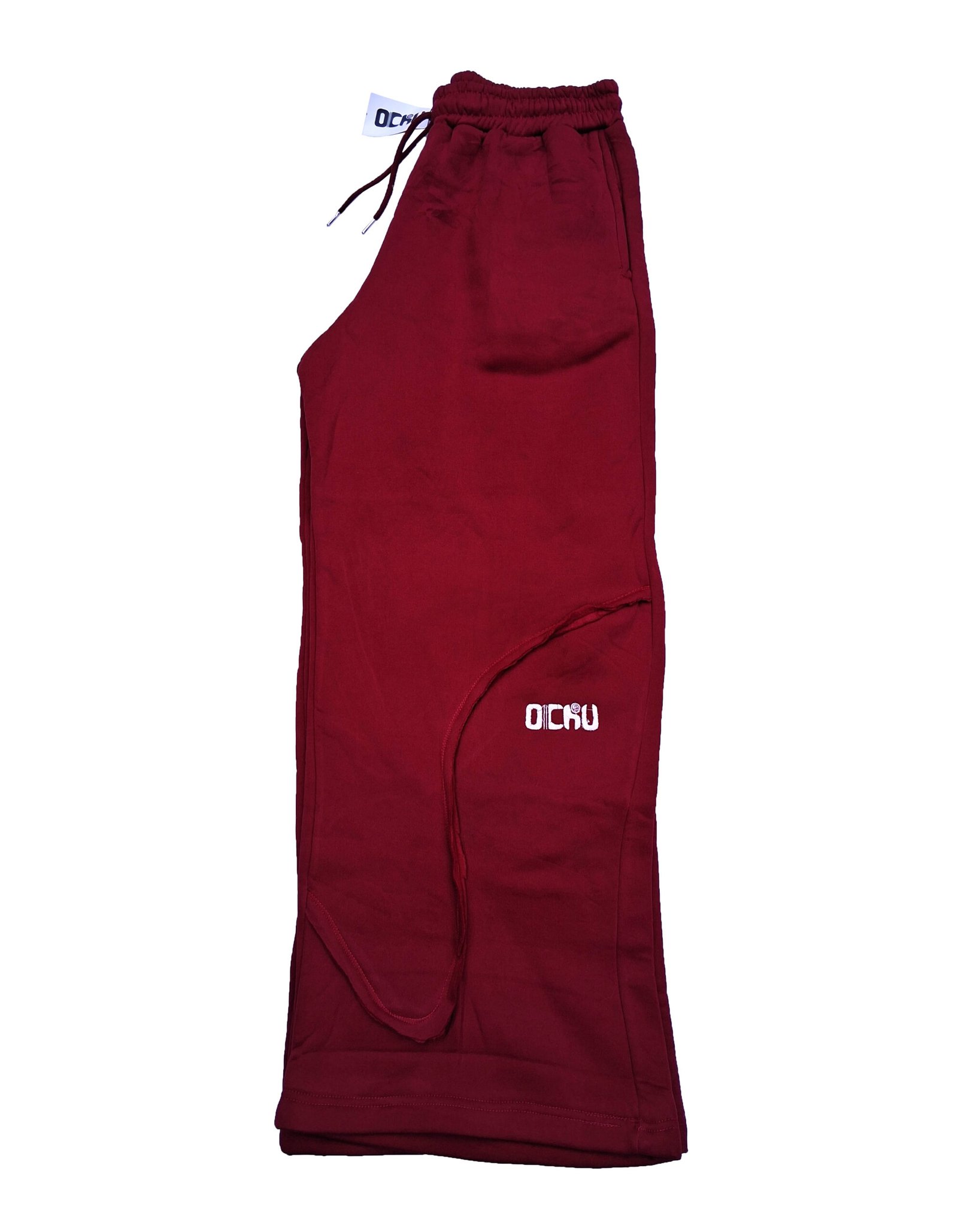 20260307_113324 Ochu "Wave" Maroon Wide-Leg Sweatpants – Raw Edge Asymmetrical Streetwear Joggers - Image 1